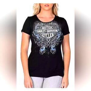 Harley-Davidson® Women's Castle Bravo Embellished Corset Back Tee, Black